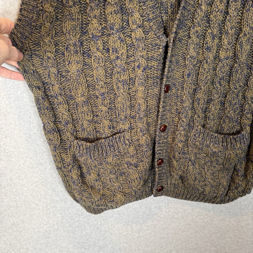 Vintage Sweater Vest Mens Large Green Button Front V Neck Cable Knit - Picture 2 of 6